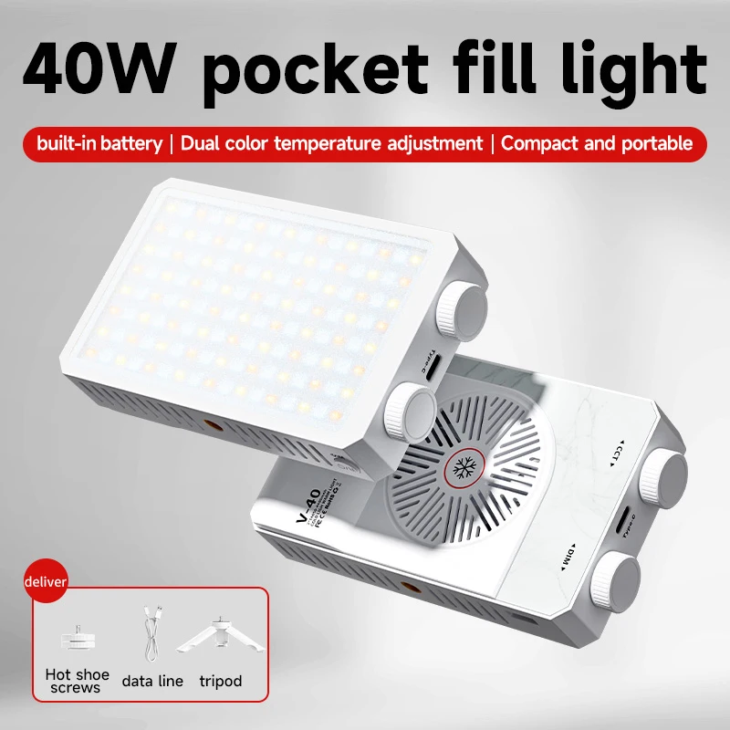 40W LED 카메라 조명 2800K-9000K 휴대용 필 라이트 4400mAh 충전식 사진 조명 비디오 조명