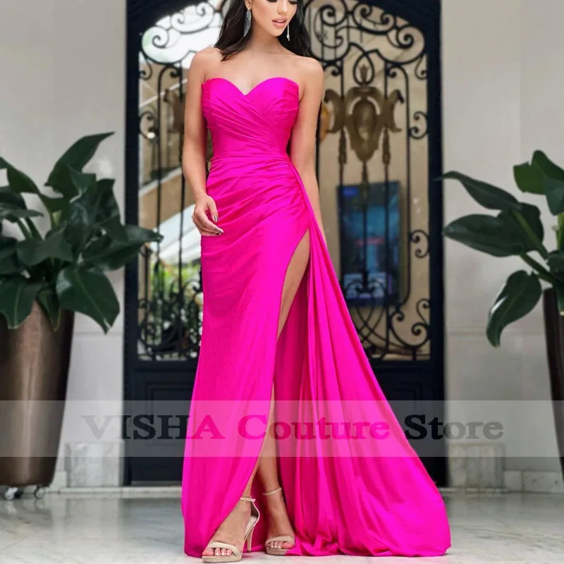 

Женское вечернее платье с высоким разрезом, без бретелек, без рукавов, со шлейфом