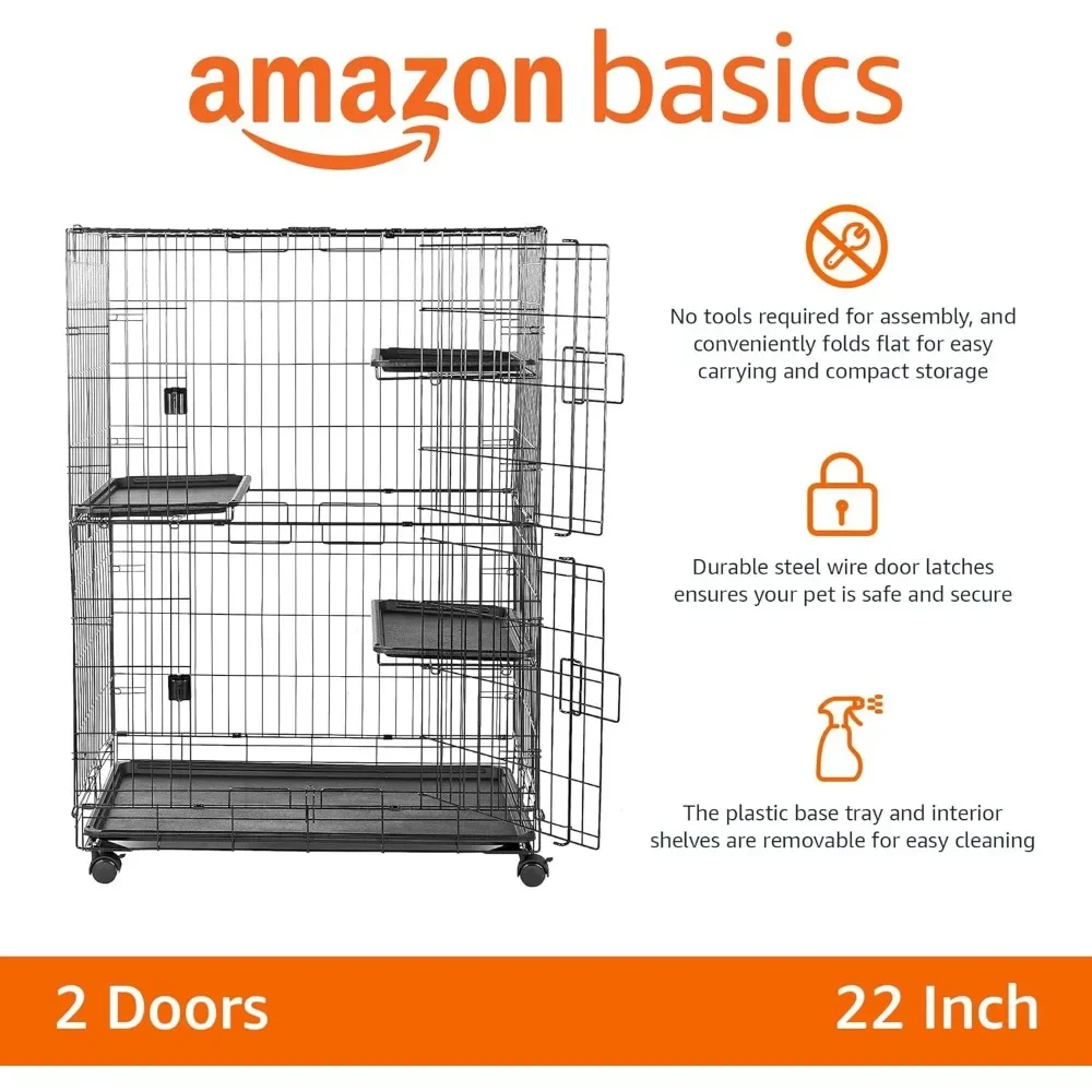 Large 3-Tier Cat Durable,Pliable Cage Playpen Box Crate Kennel-35.8"L x 22.4"W x 50.6"H, Black
