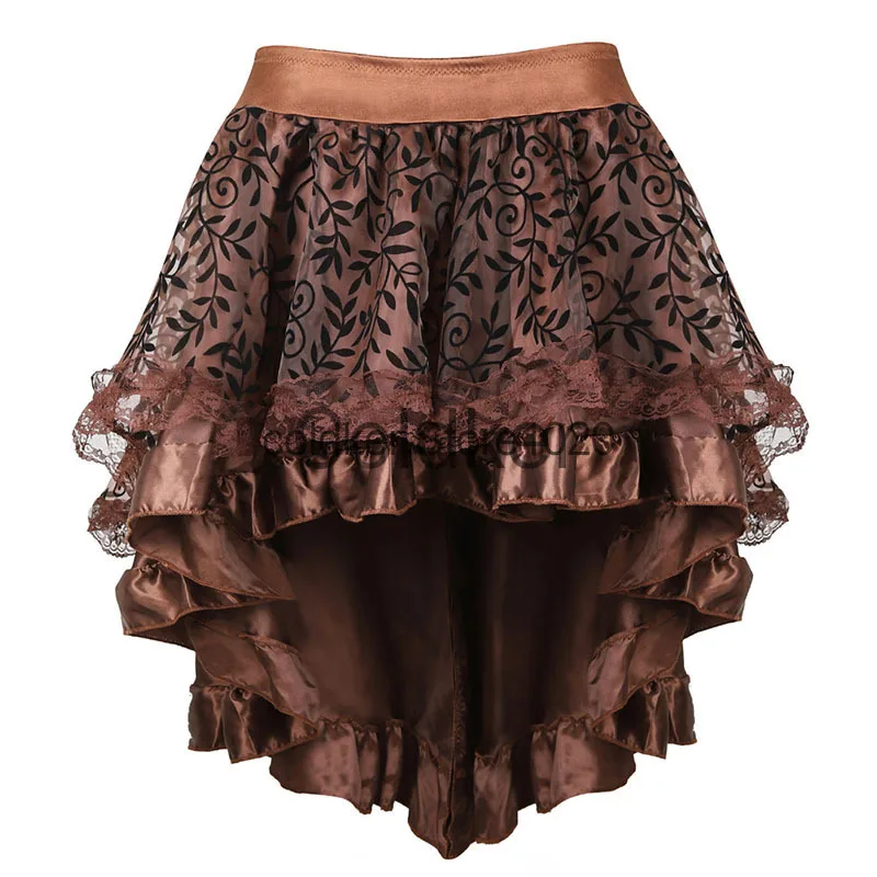 

Women Gothic Lace Irregular Ruffled Skirt Court Style Solid Elastic High Waist Temperament Versatile Back Zipper Cosplay Skirt