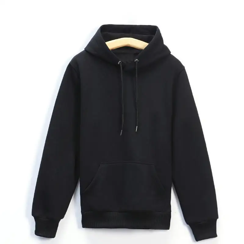 Customized LOGO Sweatshirt Warm Drawstring Men Hoodie for Daily Wear Autumn Winter Solid Color Ribbed Cuff for Daily Wear