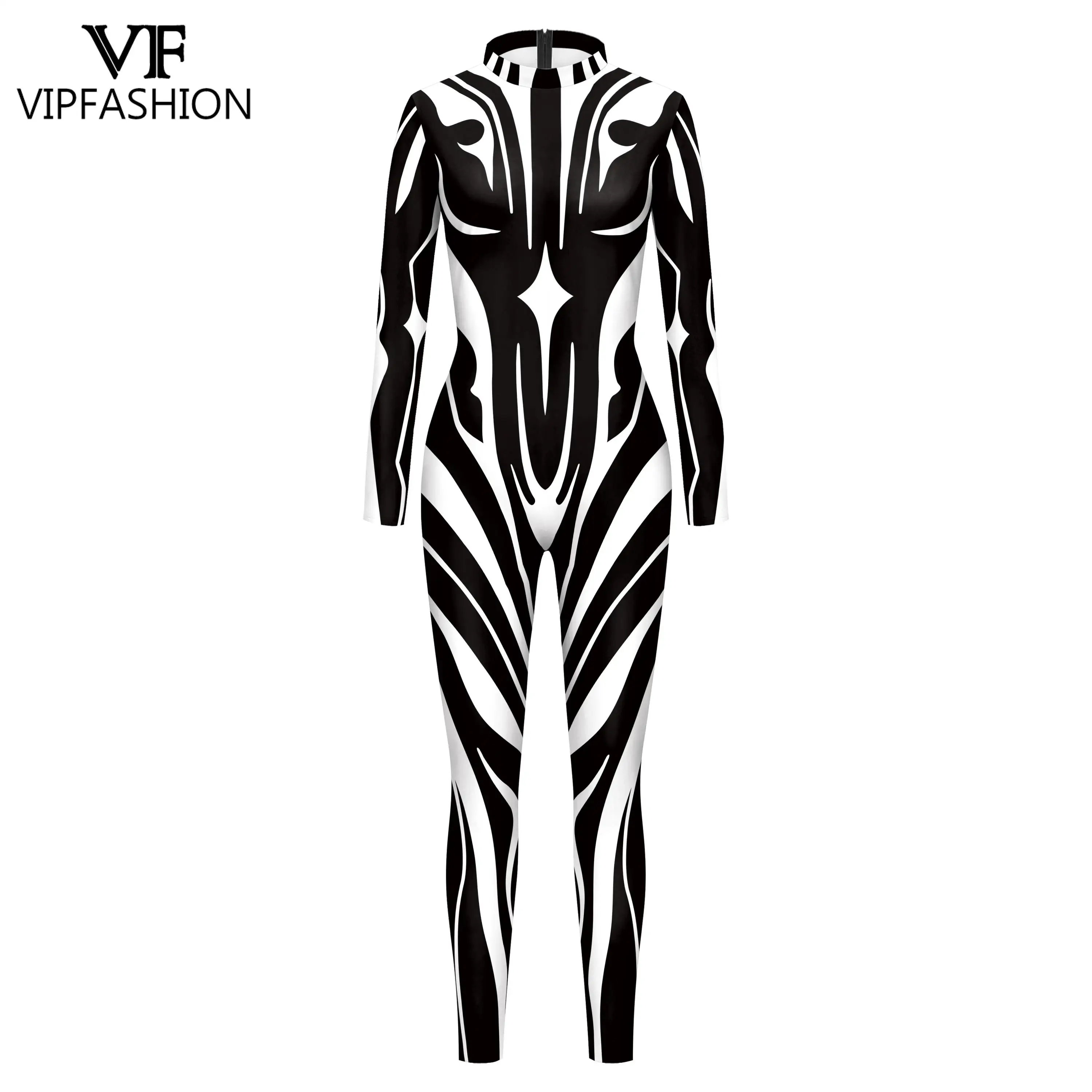 VIP FASHION Women BuzzSaw Costume Sexy Jumpsuit Elegant Sporty Party Bodysuits Art Festival Catsuit Performance Show Zentai Suit