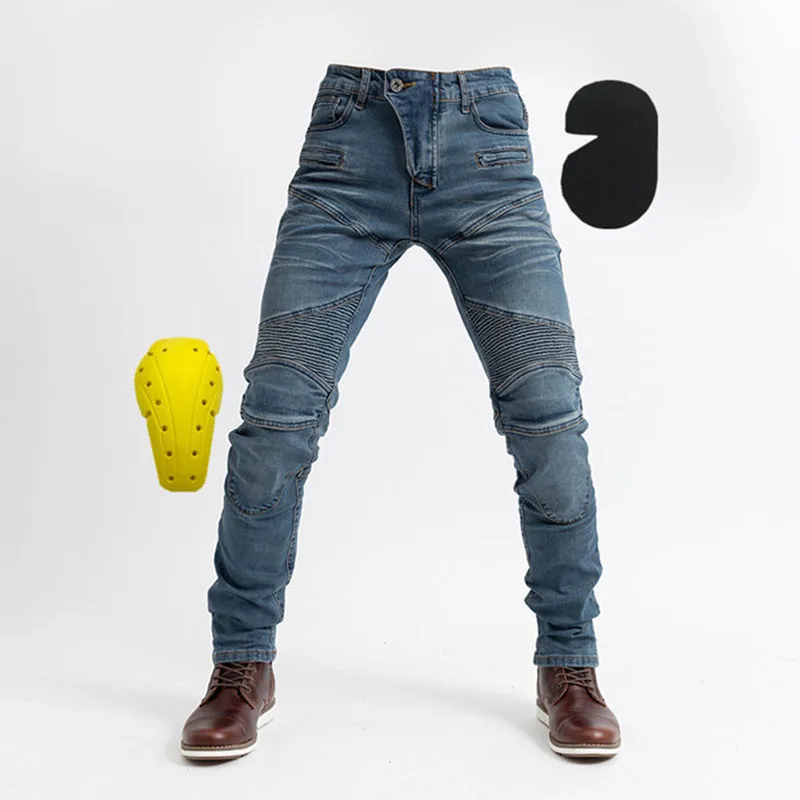 

4 Seasons 718 Men Flexible Motorcyle Pants Downhill Motocross Pants Motorcycle Moto Jeans with Knee Pad Trousers