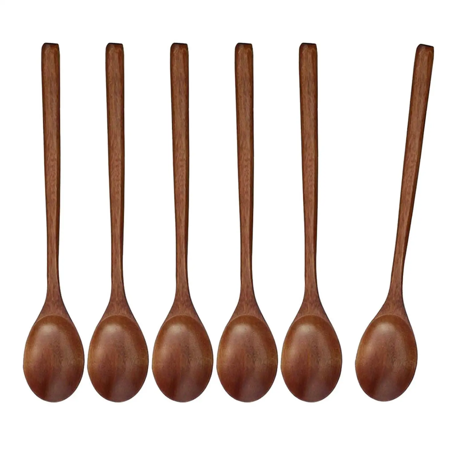 6 Pieces Long Spoons Korean Style 9'' inches Natural Wood Soup Cooking Mixing