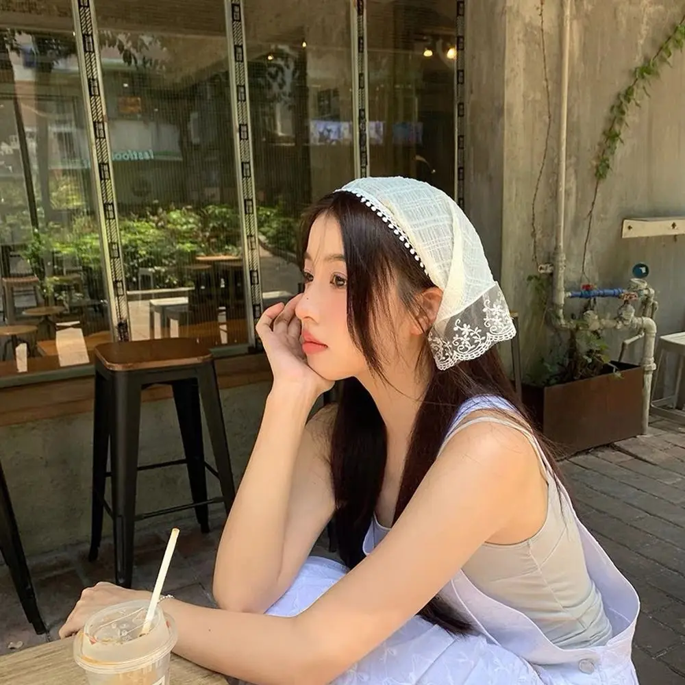 Sweet Triangular Lace Hair Scarf Photo Hair Accessories Headscarf French Pastoral Style Headband Turban Women Girls