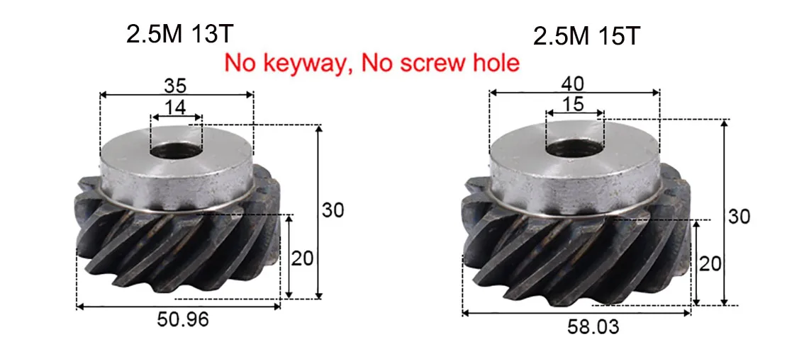 Description Picture 6 of item1pcs 2.5M 10-30 Teeth 45 Degree Right Helical Gear Staggered Gear Process Hole 14mm 15mm 20mm Machinery Transmission Parts