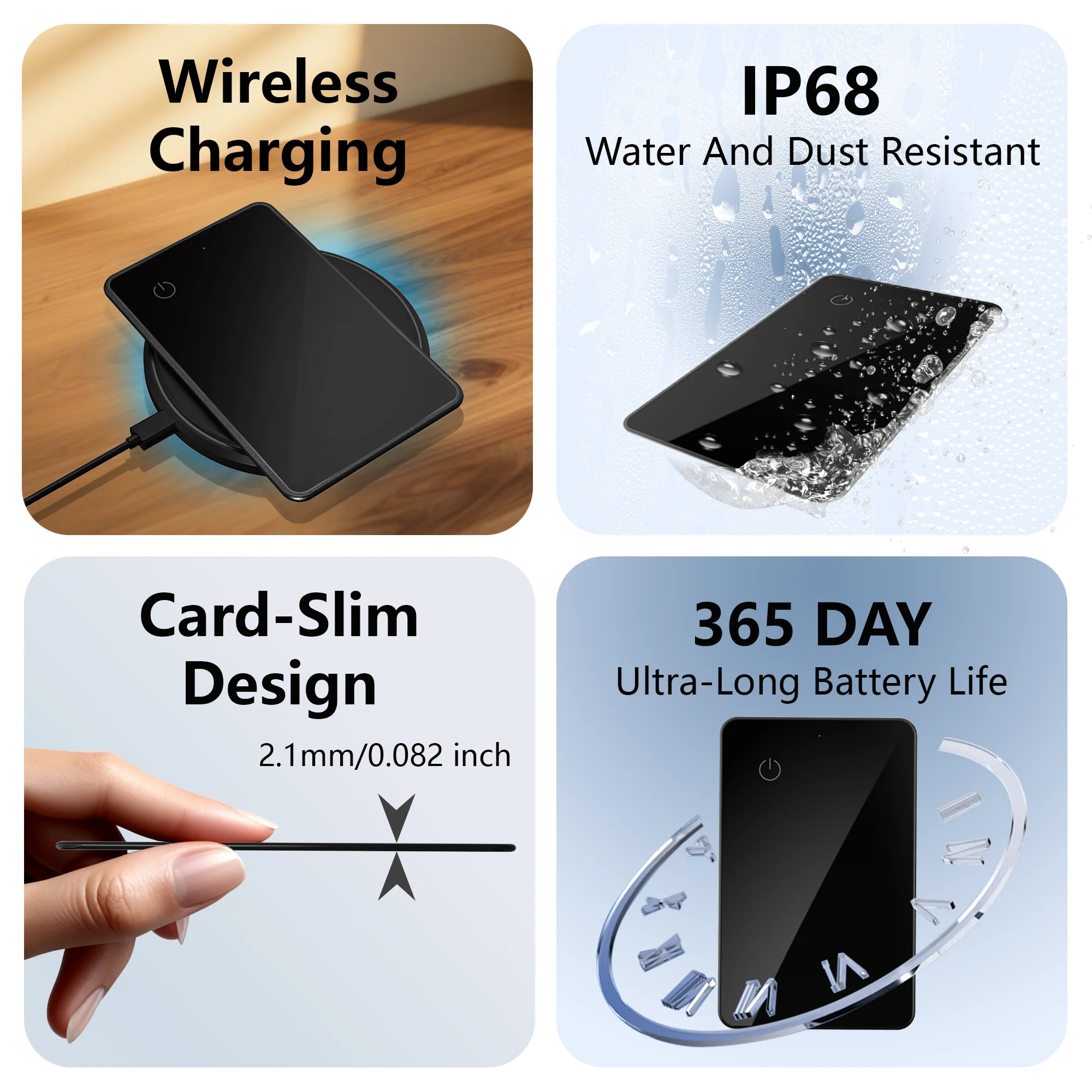 Rechargeable Wallet Finder Card Item Tracker Compatible with Apple Find My APP or Android Google Find Hub Bluetooth Item Locator
