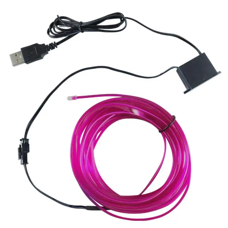 5M/3M/1M 자동차 LED 분위기 조명 DIY 유연한 글로우 EL 와이어 네온 케이블 와이어 USB 램프 2.3MM LED 스트립, 자동차 인테리어 조명