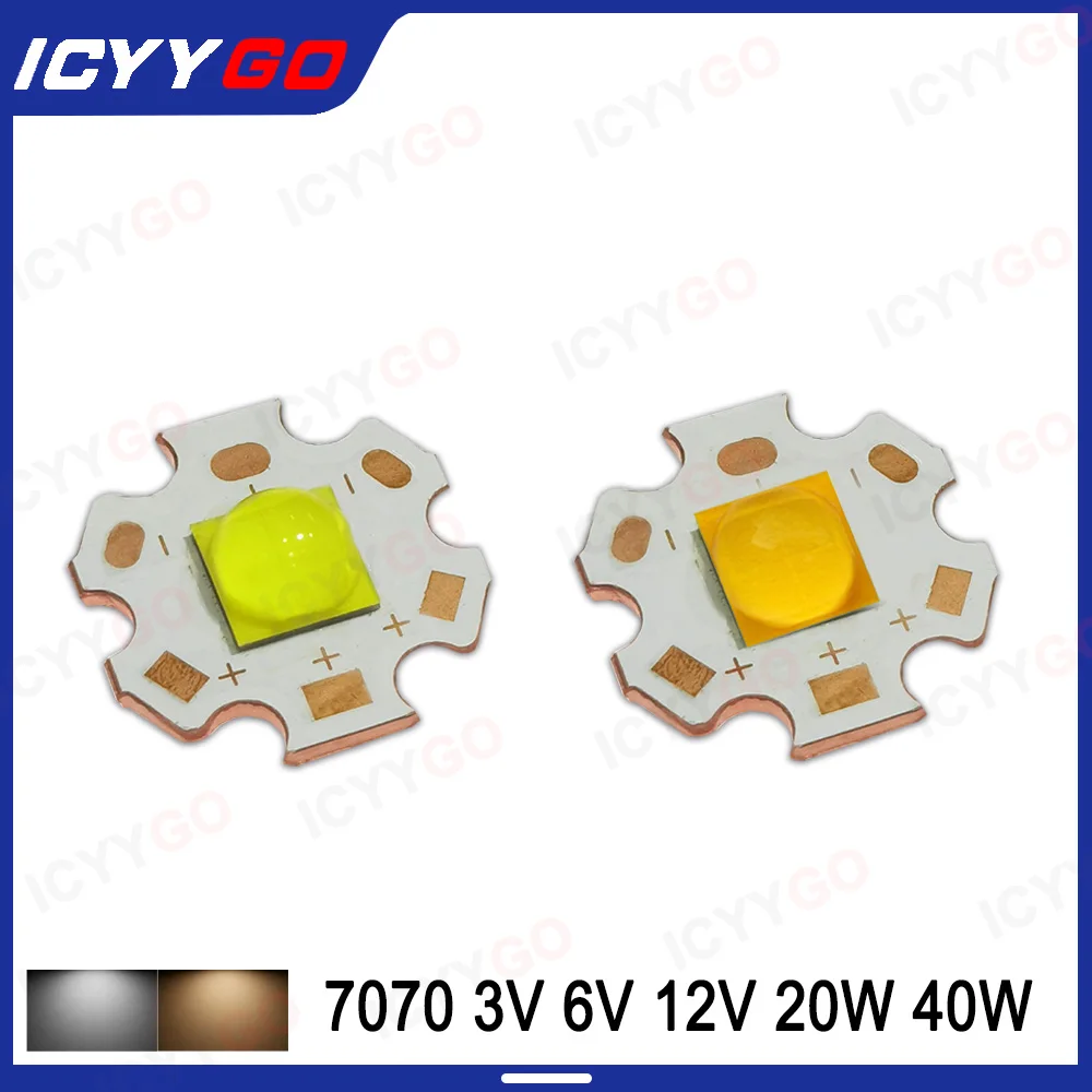1PCS LED Flashlight 7070 Chip High Power XHP70 20W 40W 7070 Lamp Beads 3V 6V 12V Copper Plate Beads Accessories
