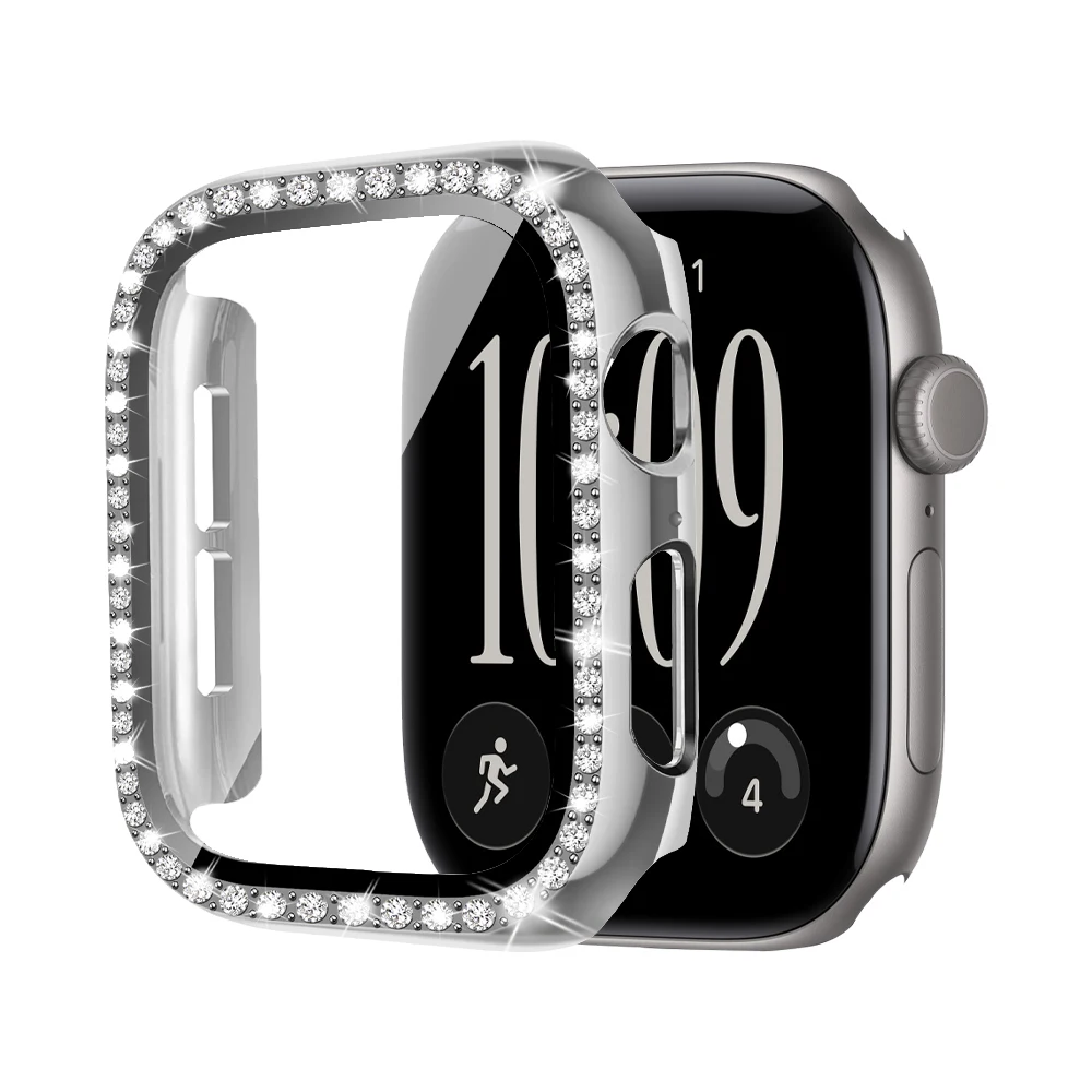 Sparkling Crystal Apple Watch Screen Protector and Bumper Cover with HD Tempered Glass