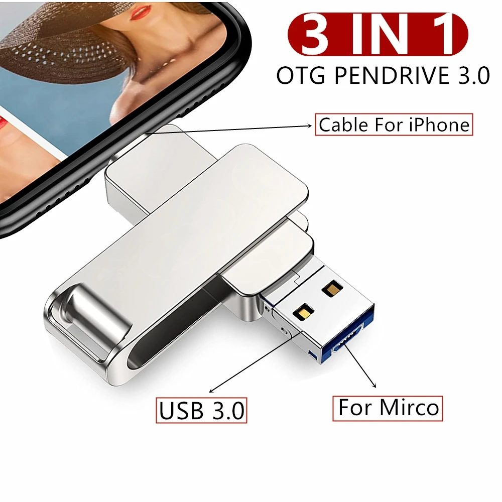 3in1 USB3.0 Usb Flash Drive for IPhone/iPad/Android/PC I-Flashdrive Pen  Drive /Otg Usb Flash Stick for Apple&android &USB