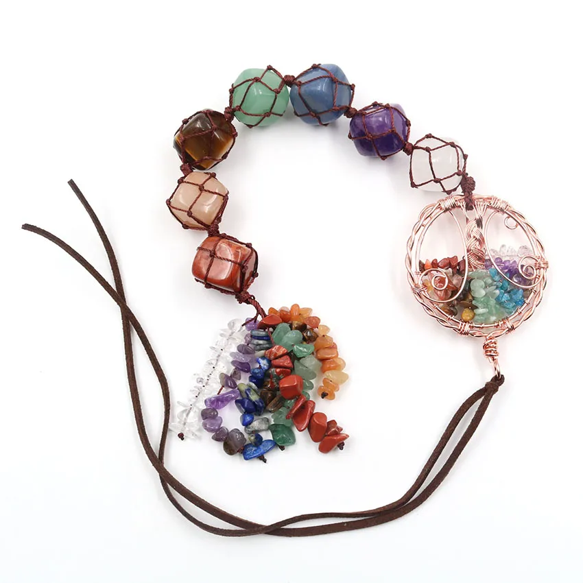 

Подвесное украшение XSM с деревом жизни, 7 кристаллов чакр, каменный декор, подвесные аксессуары для дома и автомобиля, украшение для исцеления Рейки