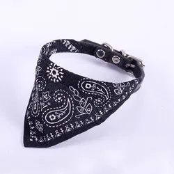 Adjustable Pet Scarf Bandana with Leather Collar Accessories - M (Black)