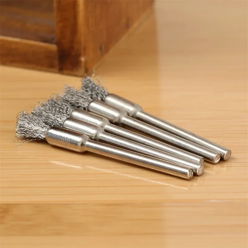 15/45Pcs 5mm Wire Brush Remove Rust Polishing Brush Stainless Steel Handle For Mold Grinder Electric Rotary Drill Accessories