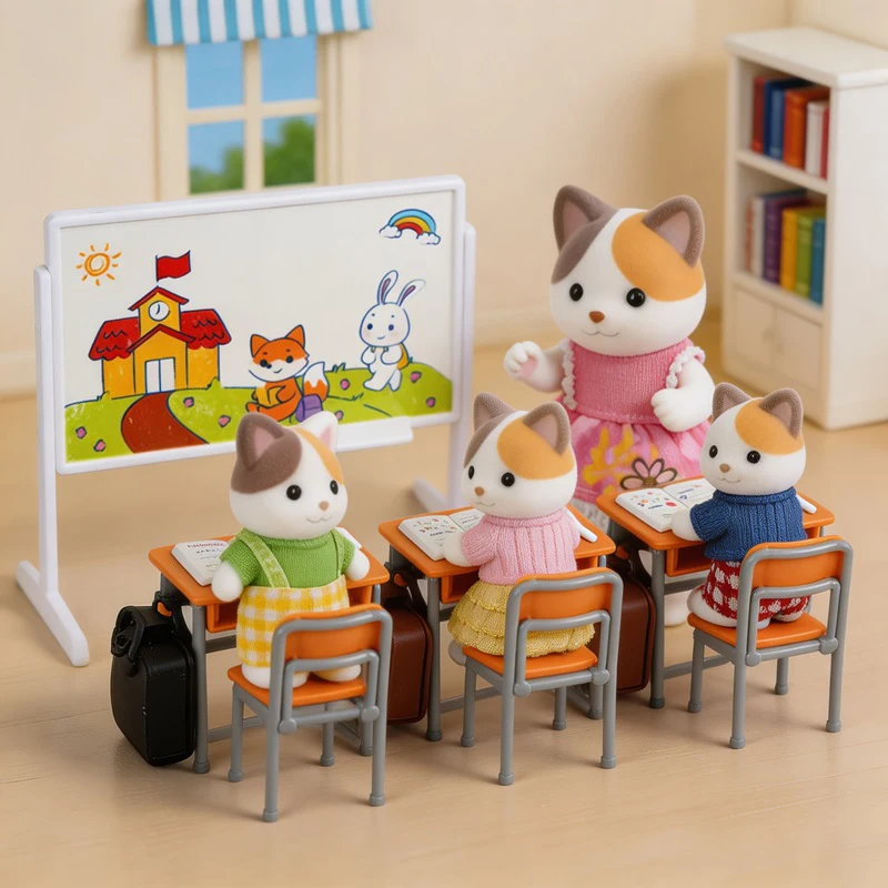 1:12 Miniature Dollhouse Classroom Accessories Set Mini Blackboard Desks Chair School Bag Book Doll House Scene Pretend Play Toy