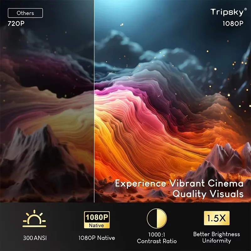 Yinzam T7 Protable 1080p LCD 프로젝터 300ansi 230 ° 무료 프로젝션 안드로이드 13 4K 스마트 비디오 프로젝터 풀 오토 HD 프로젝터 4K