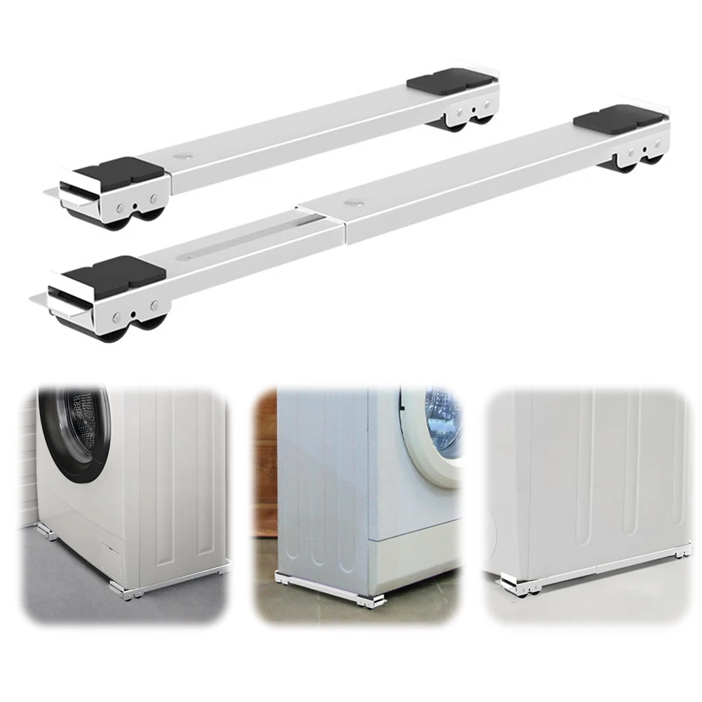 2Pcs Rail with Wheels Non Slip Refrigerator Base Holder Extensible Mobile Roller for Washing Machines Refrigerator