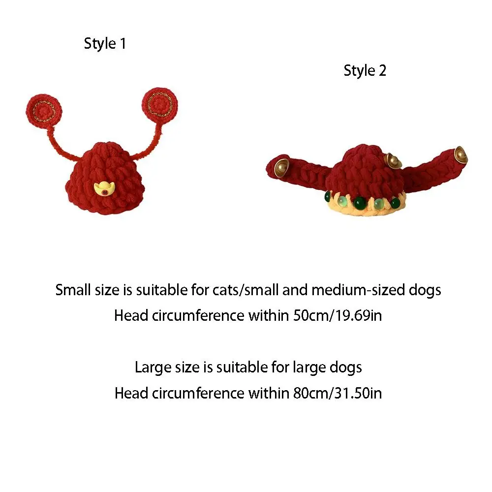 Cute Chinese Style Fortune Cat Headwear Hand-crocheted Traditional Pet Beret Warm Blessing Pet Knitted Hat Winter Holiday