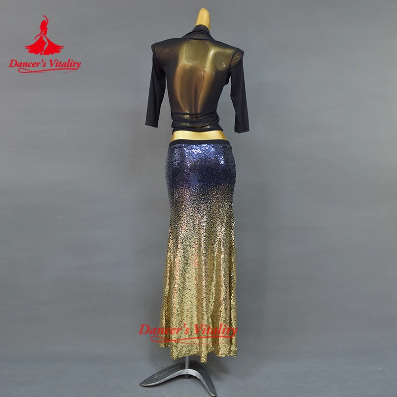 Frauen Neue Bauchtanz Set Orientalischen Tanz Tanz Wettbewerb Pailletten Kostüm Top + Fischschwanz Rock 2 stücke zigeuner rock kostüm set – Detail 12