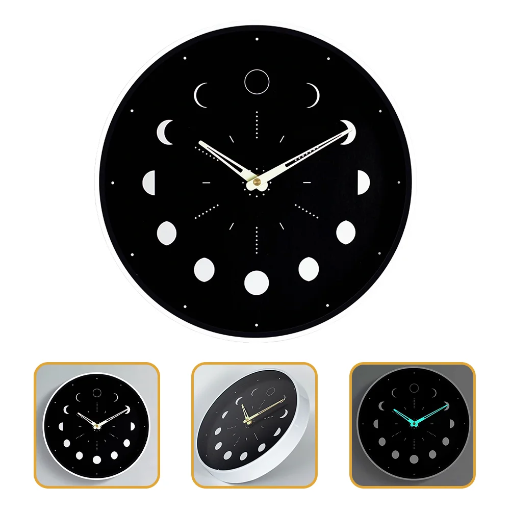 

Personality Luminous Wall Clock Office Clocks Moon Phase Decor Glass for Bedroom