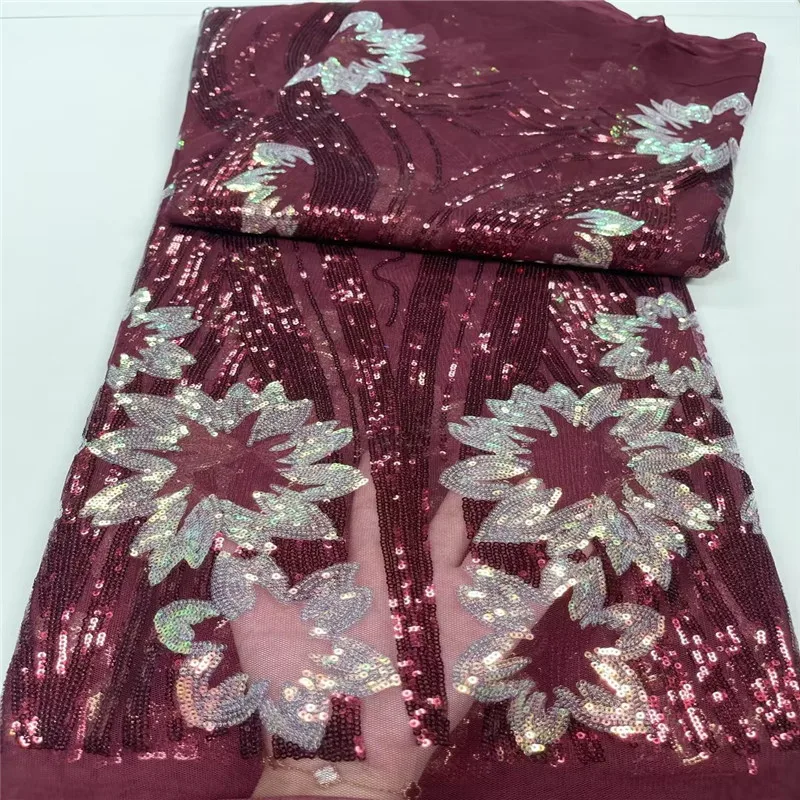 

5Yards African Net Lace Fabric With Sequins 2022 High Quality French Tulle Lace Nigeria Guipure Material For Wedding J9908