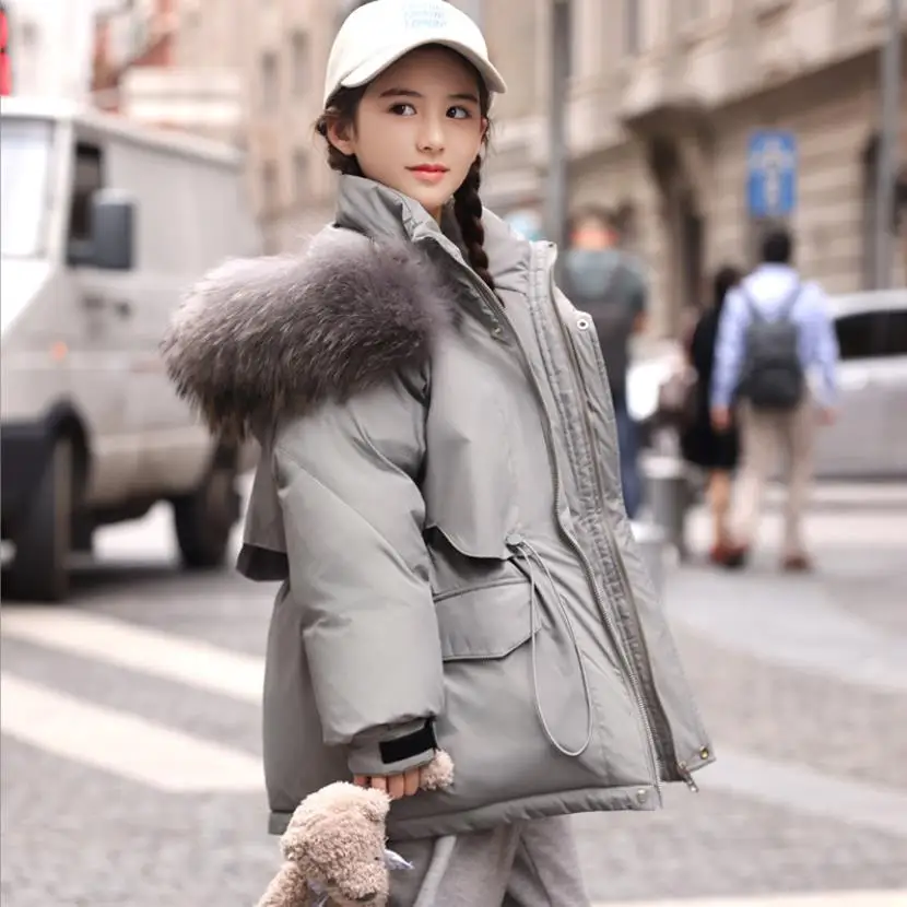 

Big Real Fur Collar Down Jacket Winter New Hooded Thicker 90% White Duck Down Outerwear Kids Warm Parka -30 Degrees Wz1230