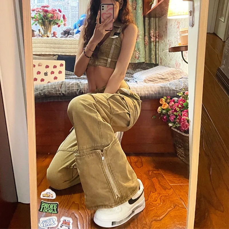 High Waist Jeans Micro Bell-bottoms American Street Design Khaki Denim Pants