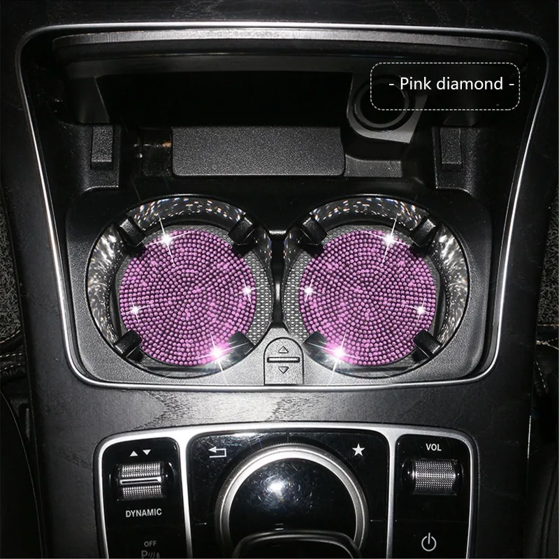 Cup Holder Coasters 2Pcs Diamond Car Coaster Water Cup Slot Non-Slip Mat Silica Pad Auto Interior Decoration