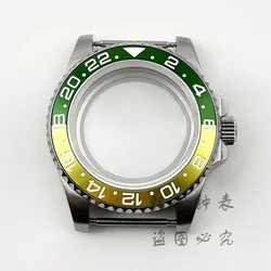 High-Quality 40MM GMT Watch Case with Aluminum Bezel, Stainless Steel Finish for NH34 NH35 NH36 Case (Green Yellow Glass B)
