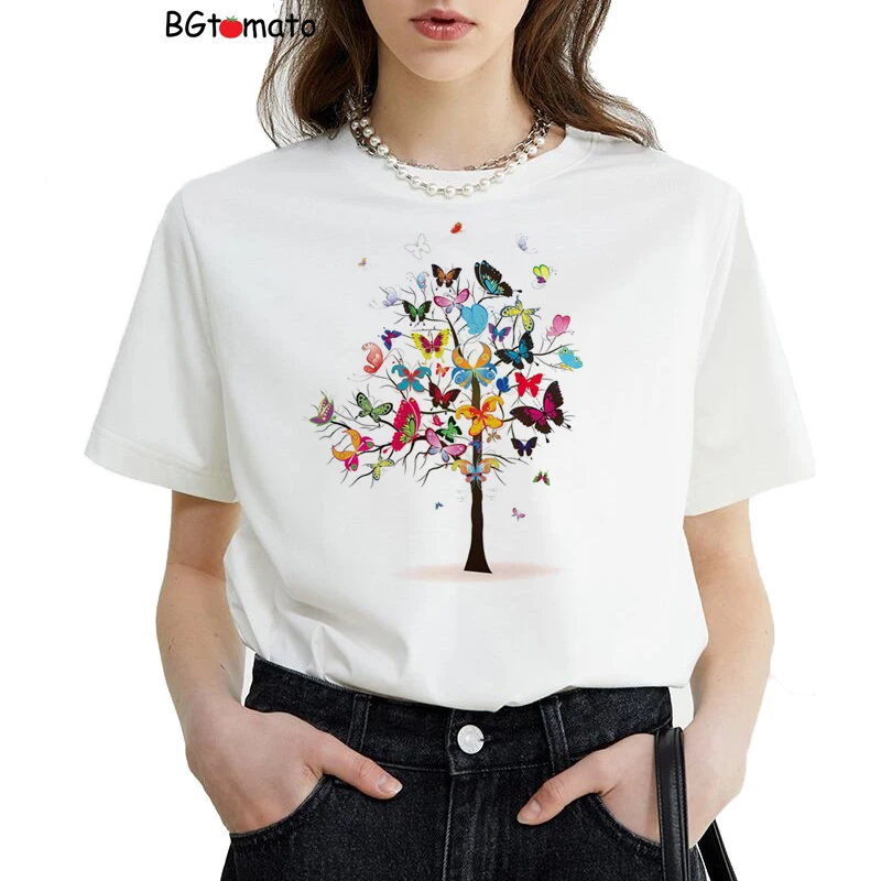 

BGtomato Butterfly tree Print T-shirt beautiful women's Summer tops personalized excellent shirts for women A065