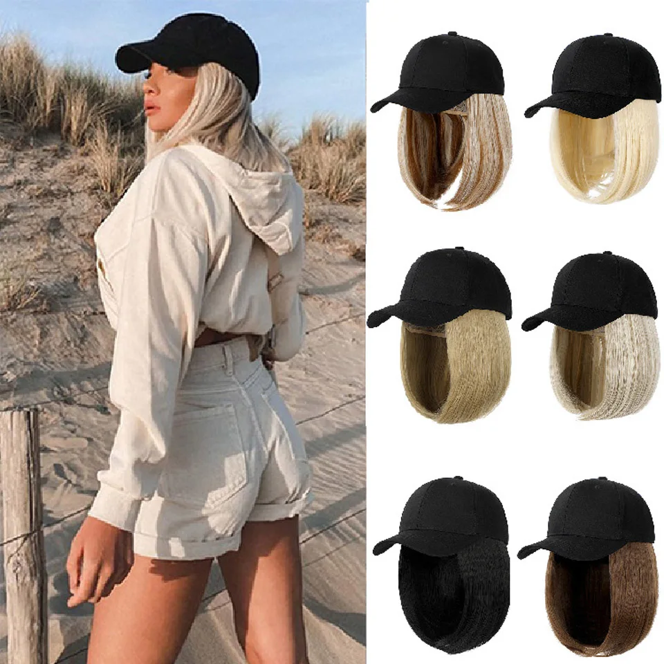 

DQ Short BoB Cap Hair Wig Female Daily Cap Hair Wig Short Hair Clavicle Hair Internet Celebrity Baseball Cap Black And White Hat