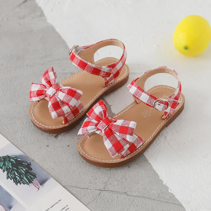 Bekamille Kids Sandals Girls Bow lattice Flat Heel Beach Shoes Children Sandals For Girls Princess Casual Sneakers SZ040