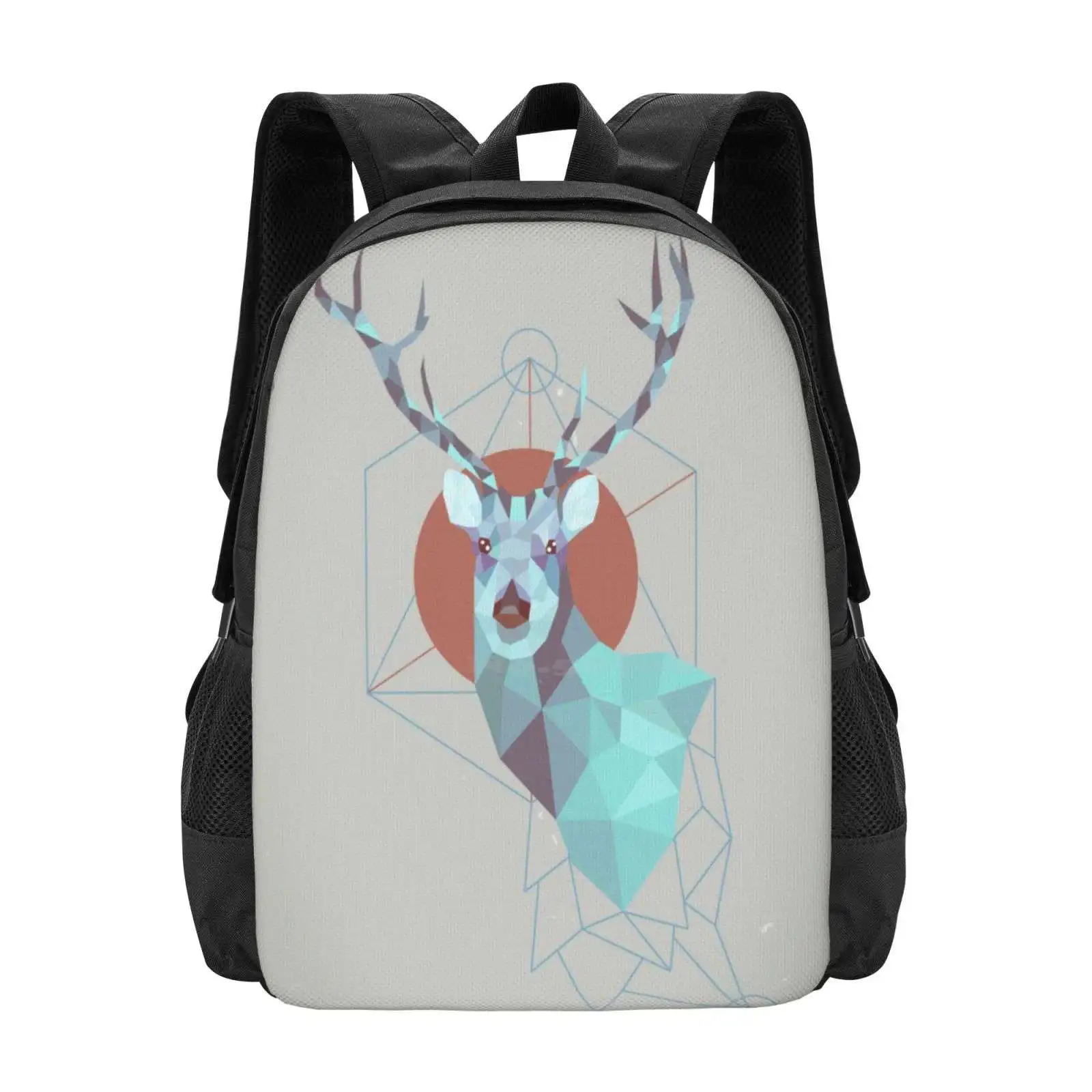 

Edgy Deer School Bags For Teenage Girls Laptop Travel Bags Deer Stag Grey Lines Geometry Triangles