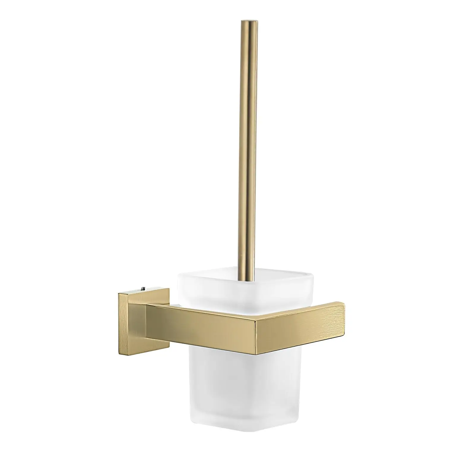 Wall-Mounted Brushed Stainless Steel Toilet Brush with Glass Holder