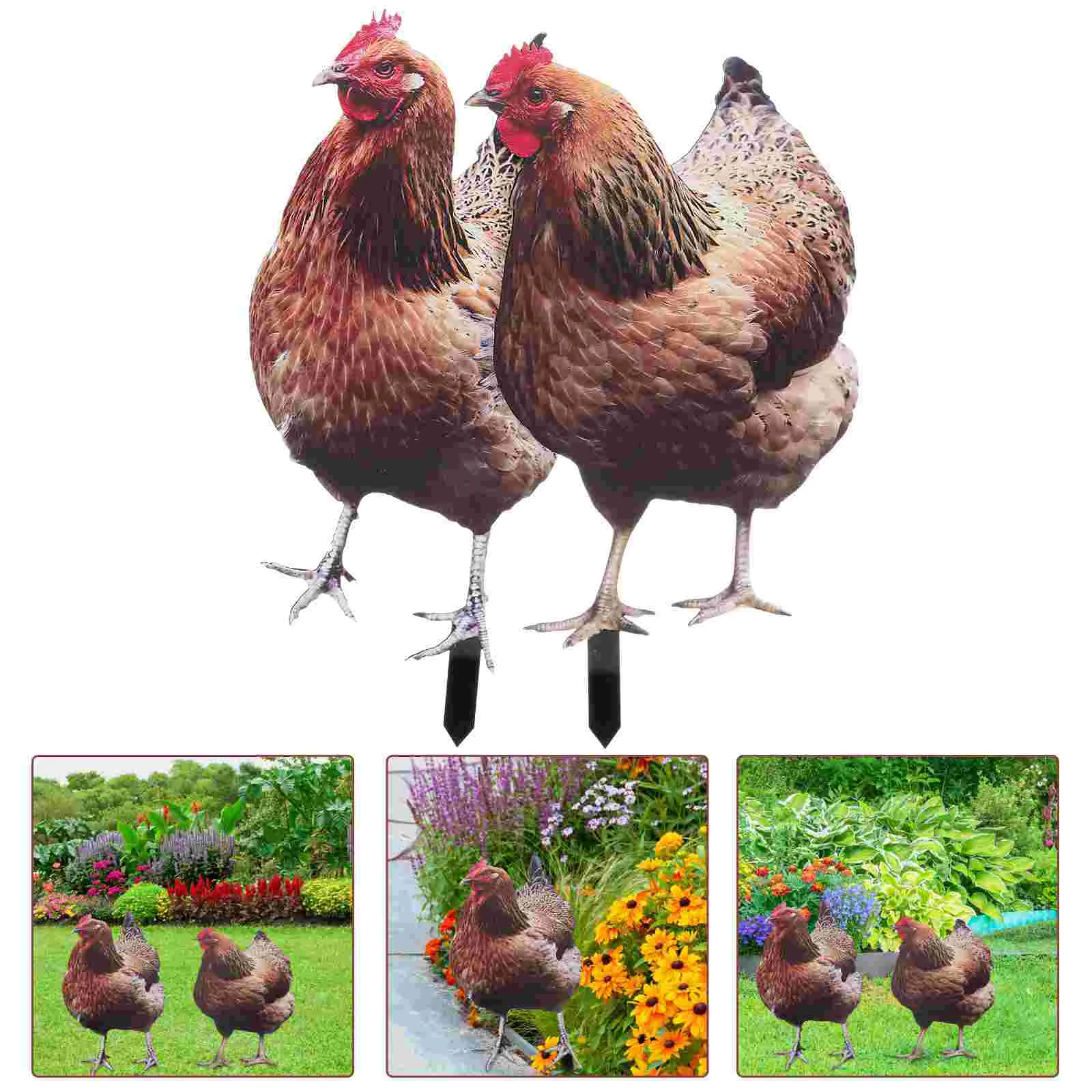 

2 Pcs Chicken Garden Decoration Lawn Yard Ornament Hen Accessories Yards Decorative Sign Stake Acrylic