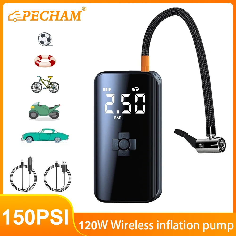 120W Wireless Car Air Compressor Air Pump Electric Tire Inflator Pump for Motorcycle Bicycle Boat AUTO Tyre Balls Inflatable
