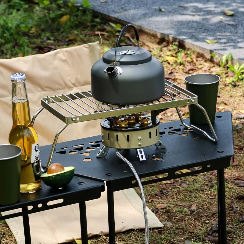 BBQ Grill Multifunctional Folding Campfire Grill Portable Stainless Steel Camping Grate Gas Stove Stand
