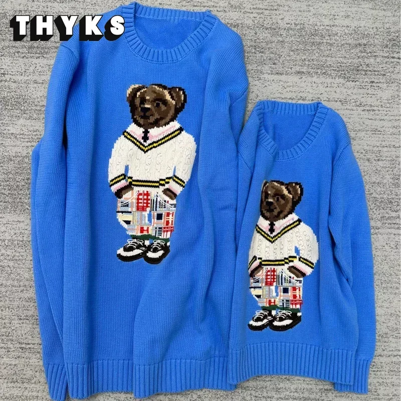 

RL Bear Round Neck Men's Sweaters Embroidered Solid Long Sleeved Loose Unisex Pullovers Classic Versatile Soft Cozy Warm Jumpers