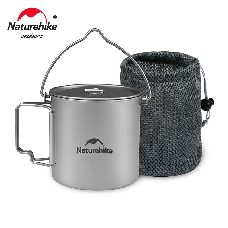 Naturehike Ti02 Ti02 650ml 900ml Titanium Hanging Pot Outdoor Camping Hiking Backpacking Picnic BBQ Portable Folding Cup Pan