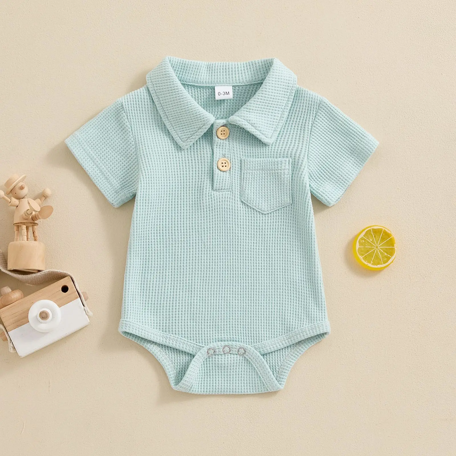 Baby Boys Waffle One Piece Bodysuits