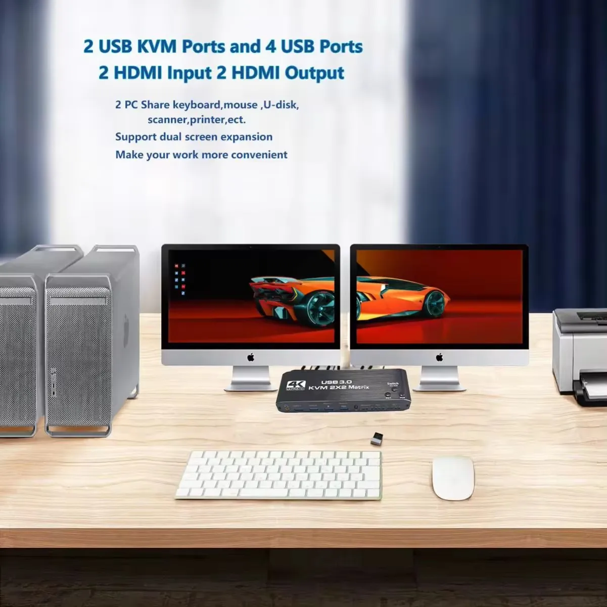 Dual Monitor HDMI KVM Switch 2x2 USB3.0 HDMI KVM Switch 2 in 2 out 4K 60Hz 2x2 Mixed Display Monitors Computer for PC laptop