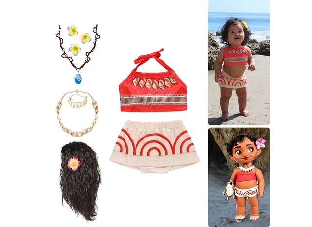 Um pedaço de verão vaiana vestido da menina do bebê infantil festa  aniversário moana princesa fofo praia do vintage vestido crianças conjunto  roupas - AliExpress