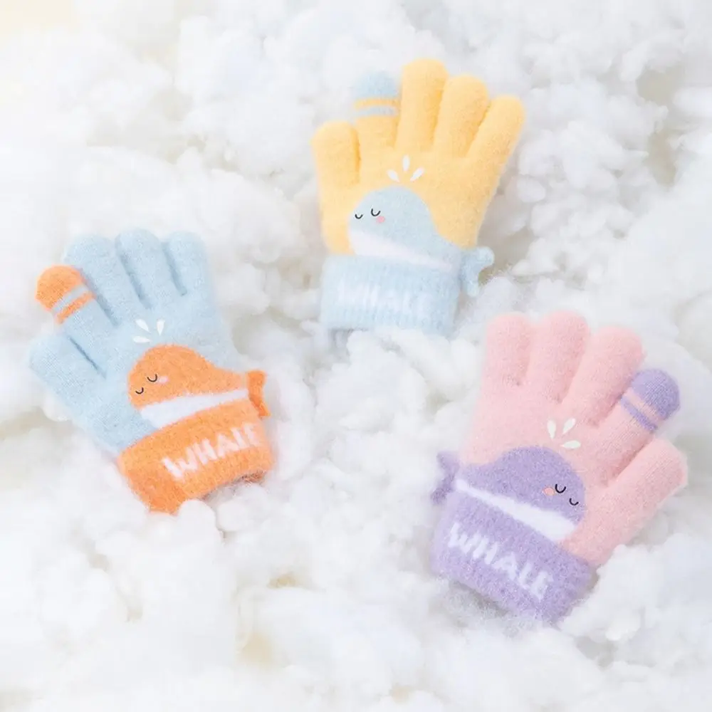Cartoon Cute Whale Winter Knitted Gloves Warm 3-6 Years Old Five-finger Gloves Elastic Cute Kids Gloves Outdoor