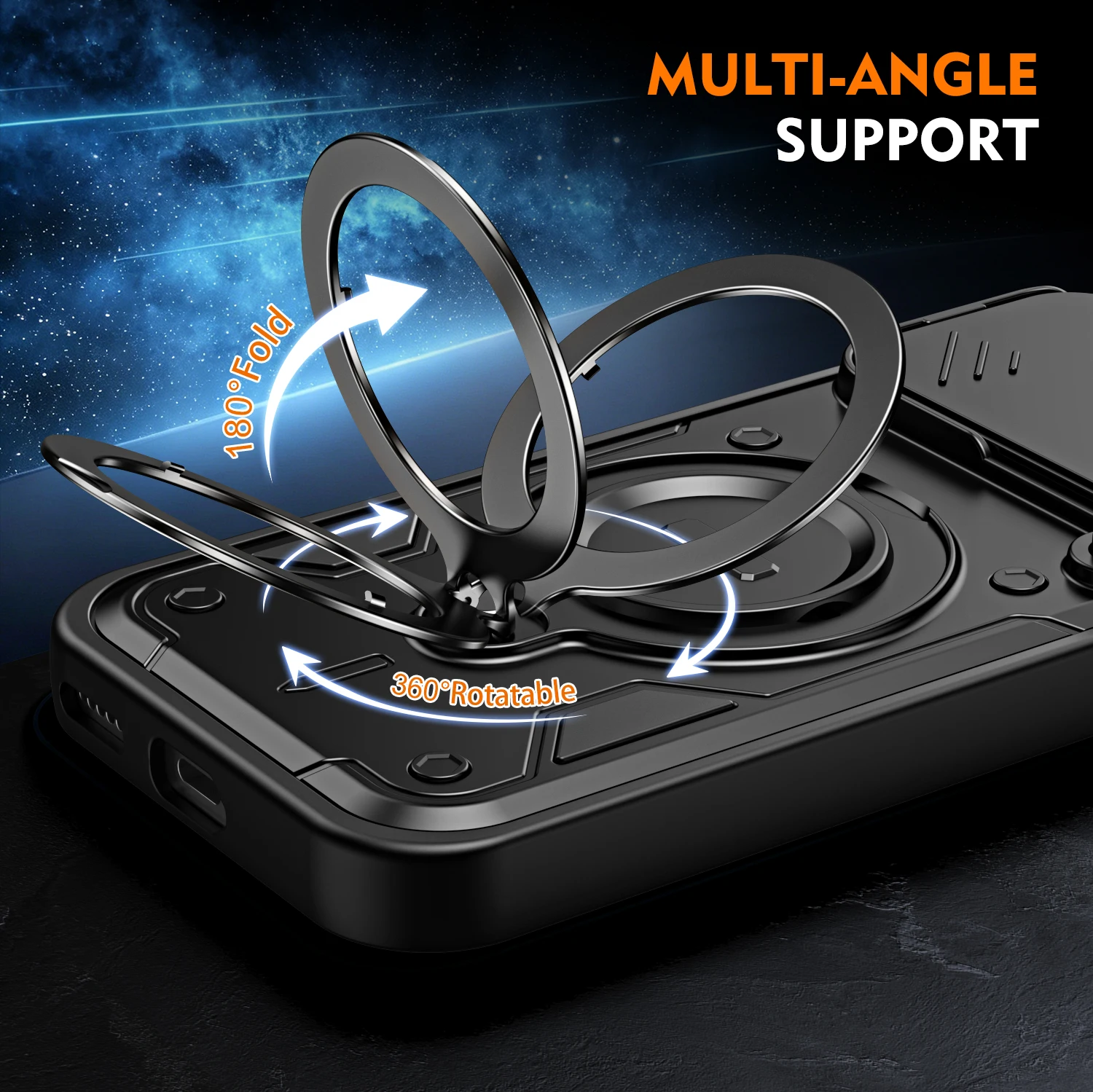 Dual-Function Dropproof Protective Case with Sliding Lens Cover and Metal Ring Bracket