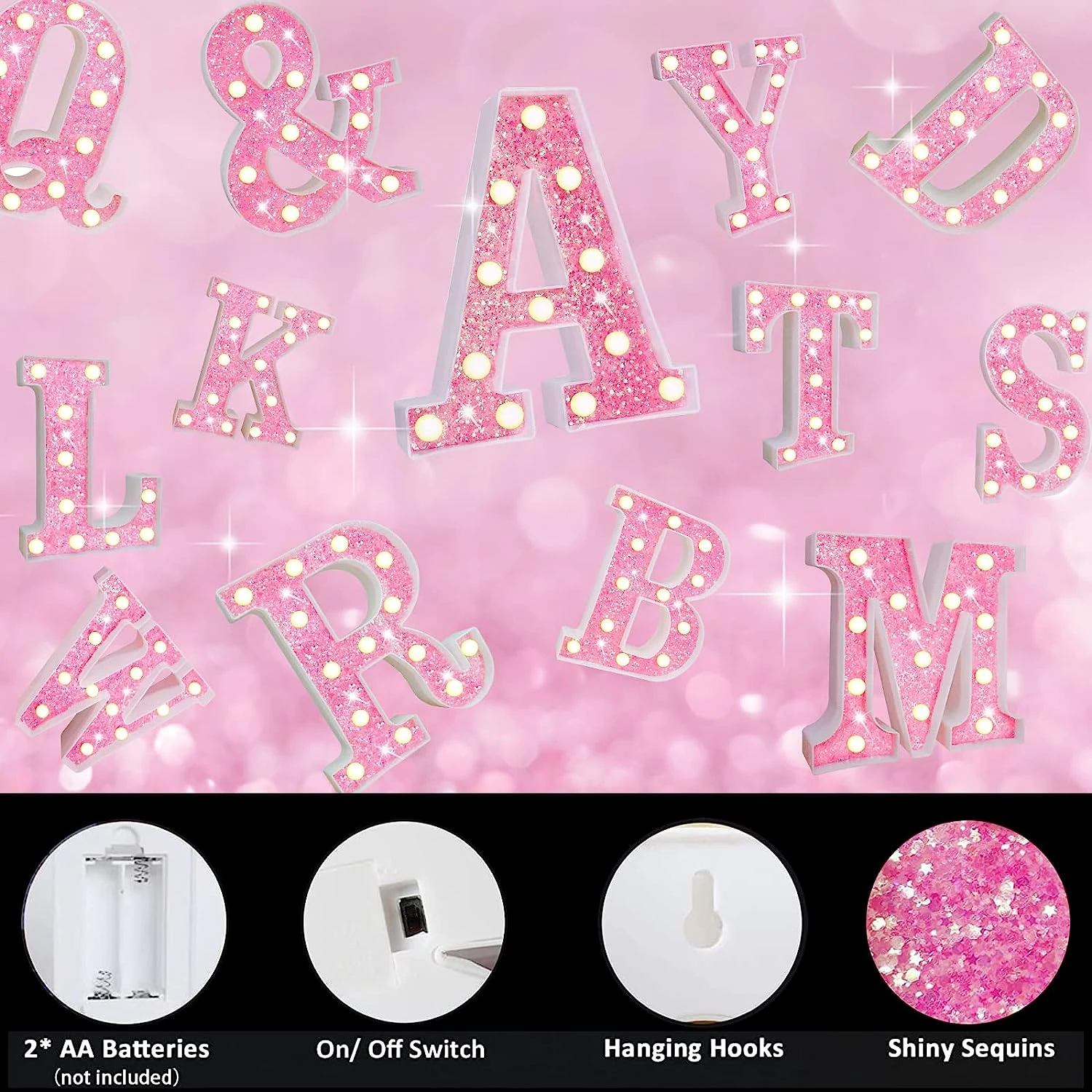 Upgrade LED Letter Lights Glitter Alphabet Light Up Letter Sign Night Light Gifts Birthday Wedding  Christmas Party Decoration