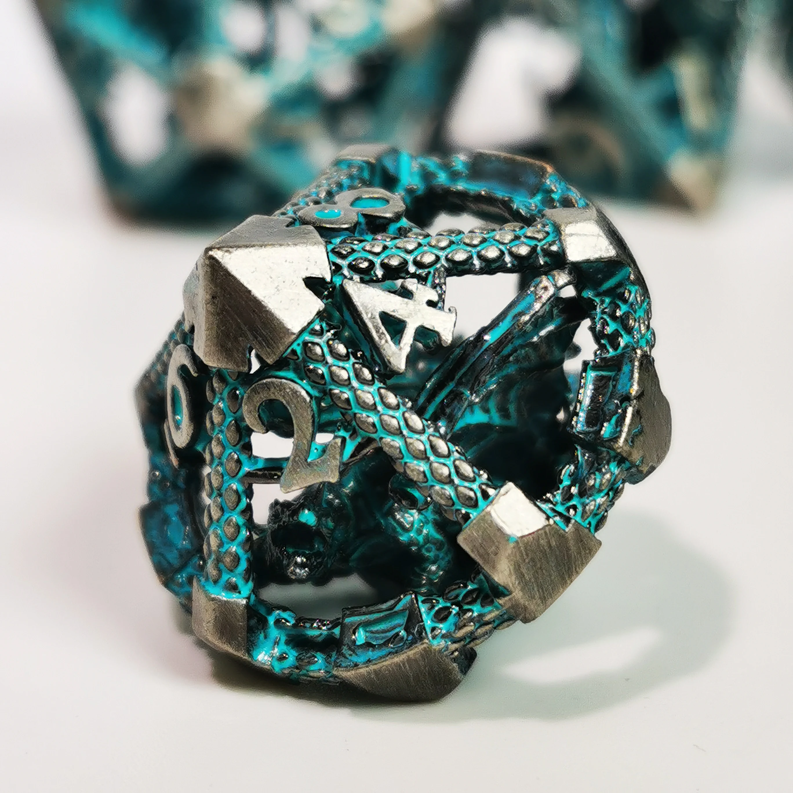 DnD Metal Dice Set - Dragon Hollow Blue Zinc Alloy 7pc Polyhedral Dice for Dungeons and Dragons RPG with Display Box 3