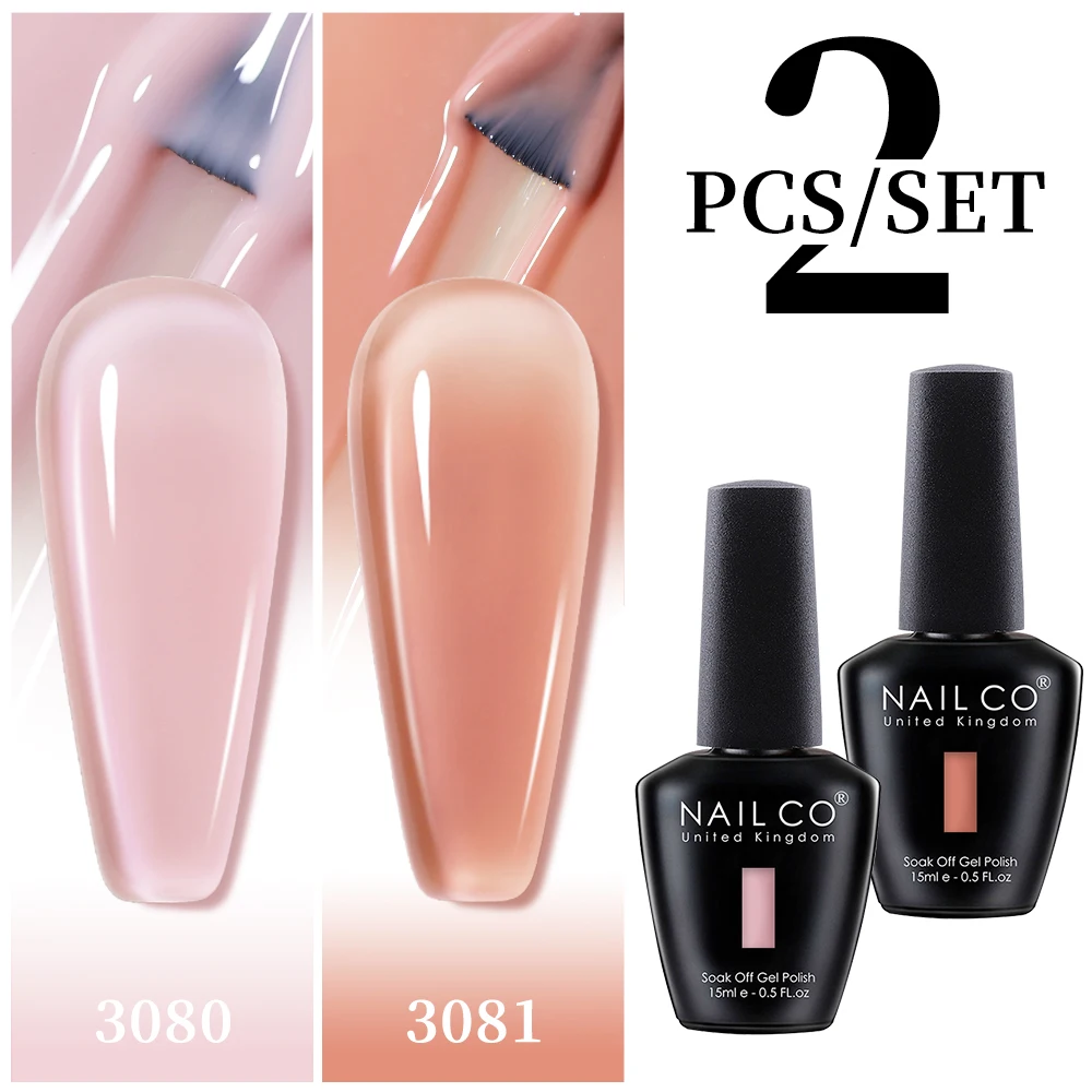 Jelly Color Gel Polish Set - Semi-Transparent Pink & Nude Shades, 15ml