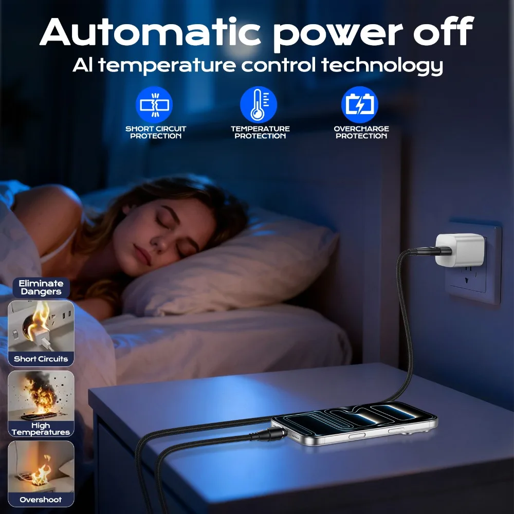 AUFU 9핀 USB C 마그네틱 충전 케이블 PD 60W 고속 충전 USBC to Type C 마이크로 마그네틱 데이터 케이블 (아이폰17, 16, 삼성 S24용)