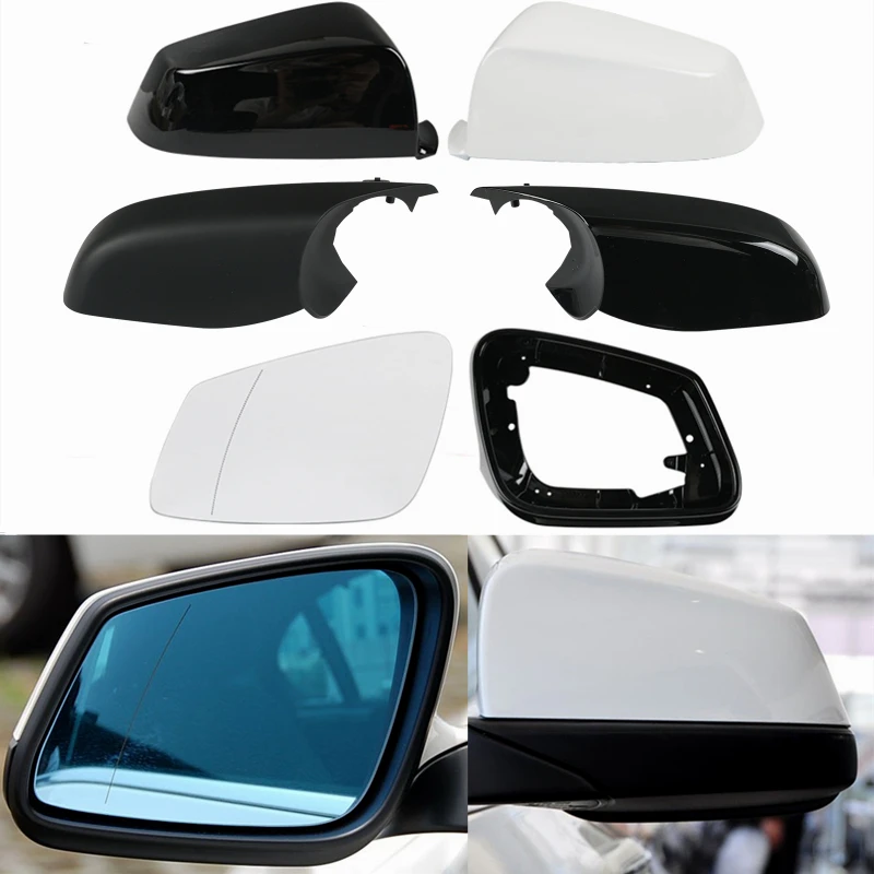 

Rearview Mirror Cover Frame Shell Matte Glossy Black Glass Lens Lid For BMW 5 Series 2008-2010 7 2007-12 F02 F07 E60LCI