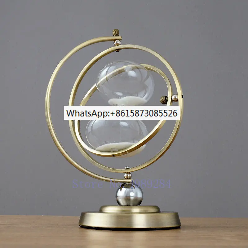 

Creativity metal Hourglass Timer glass Spin Golden globe abstract Modern home decoration accessories Handicraft furnishings